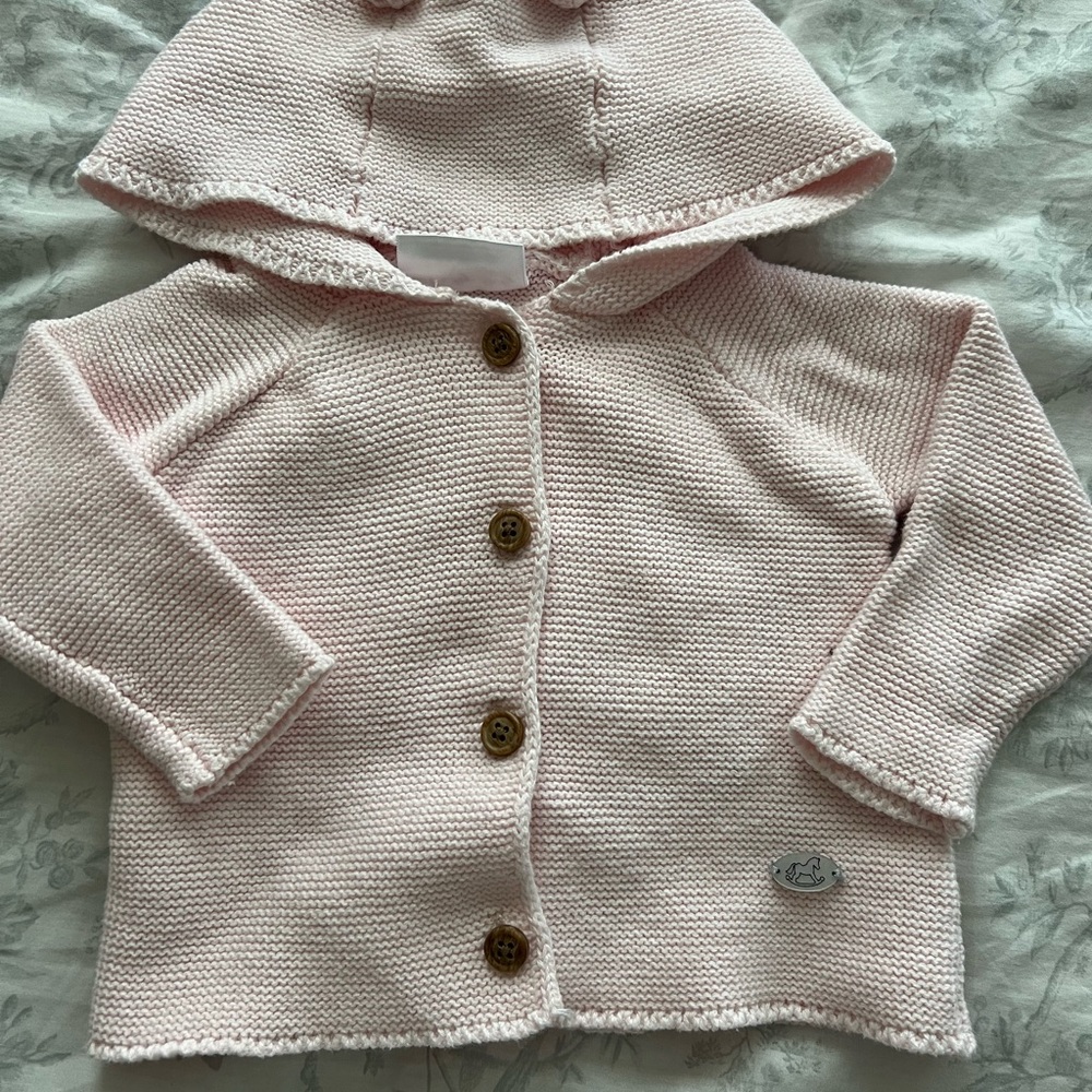 Pink Knit Baby Cardigan with Hood